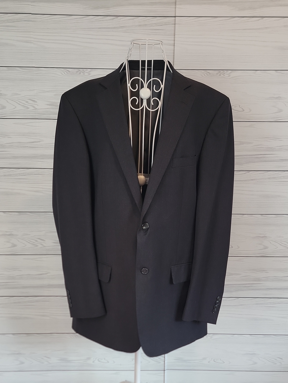 Wilke Rodriguez Men's Black Two-Button Suit Blazer - Charcoal Grey Size 46L